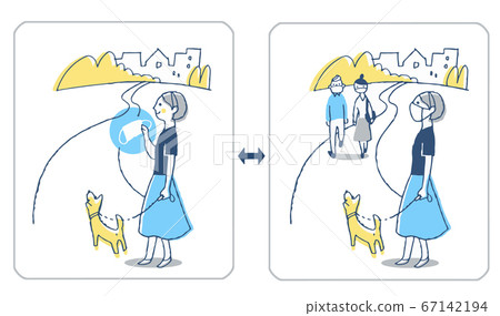 人們戴著口罩和婦女去除口罩 67142194