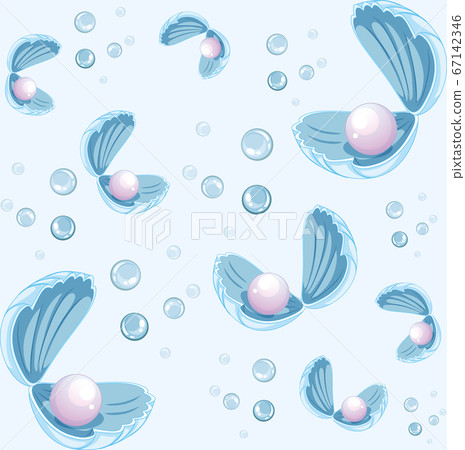 Set Of Pearl In Shell Cartoon Style On Blue 插圖素材 圖庫