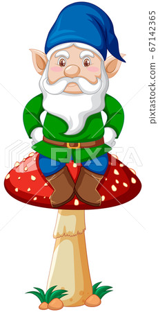 Gnome sitting on mushroom in cartoon character on Gnome sitting on mushroom in cartoon character on 67142365