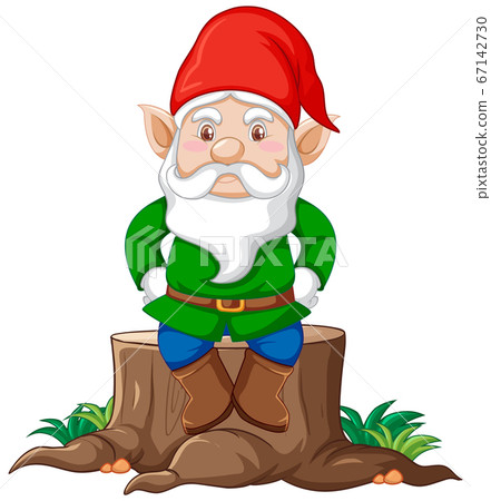 Gnome sitting on stump cartoon character on white 67142730