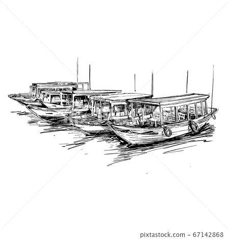 Drawing of the the boat in Vietnam Hoi An Drawing of the the boat in Vietnam Hoi An 67142868