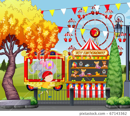 Theme amusement park scene ferris wheel with kid - Stock Illustration ...