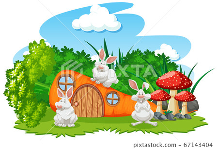 Carrot house with three mouses cartoon style on Carrot house with three mouses cartoon style on 67143404