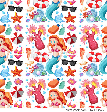Seamless mermaid and summer icon cartoon character Seamless mermaid and summer icon cartoon character 67143527