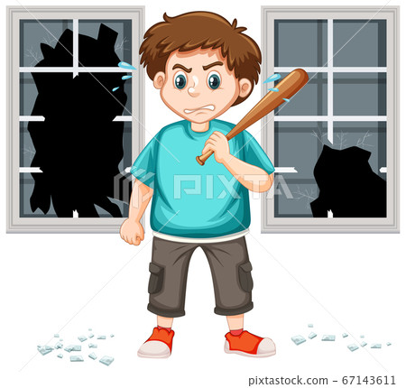 Violence scene with angry man and baseball bat Violence scene with angry man and baseball bat 67143611