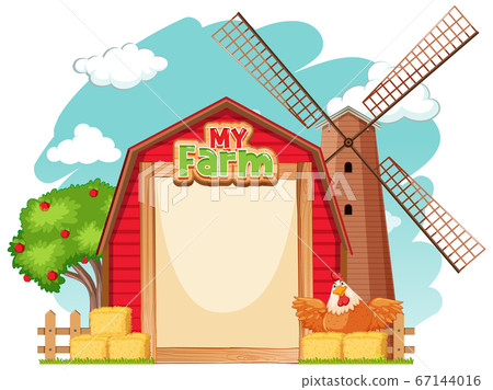 Border template design with red barn and chicken Border template design with red barn and chicken 67144016
