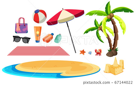 Summer set with beach items on white background Summer set with beach items on white background 67144022
