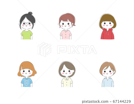 Happy young woman's facial expression variation 67144229