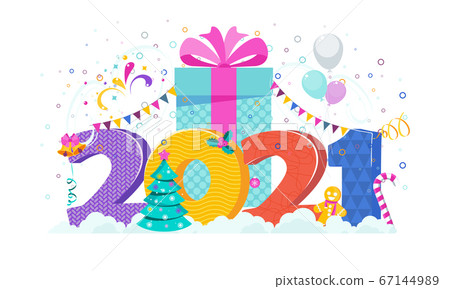 2021 calendar and Greeting card for Christmas and New Year. 67144989
