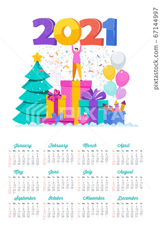 2021 calendar and Greeting card for Christmas and New Year. 2021 calendar and Greeting card for Christmas and New Year. 67144997