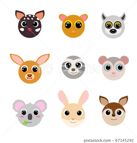 Funny cute animal heads. Cartoon characters. - Stock Illustration  [67145292] - PIXTA