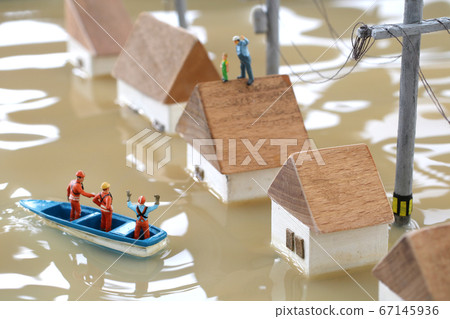 Diorama of people seeking flood and rescue 67145936