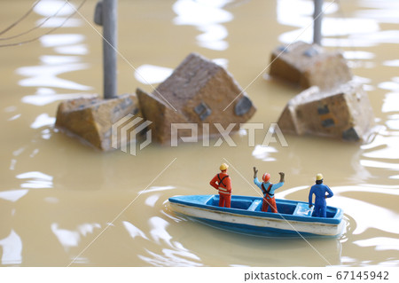 Diorama of people seeking flood and rescue Diorama of people seeking flood and rescue 67145942