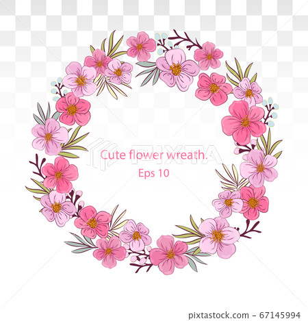 Cute wreath of pink flowers. greeting or buisiness 67145994