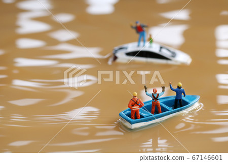 Diorama of flooded towns and people seeking help Diorama of flooded towns and people seeking help 67146601