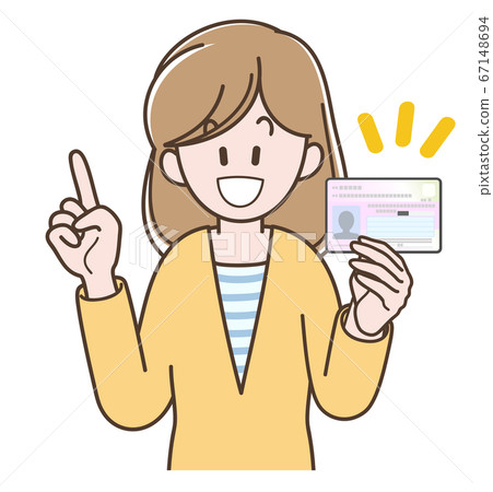 Illustration of a young woman with my number card Illustration of a young woman with my number card 67148694