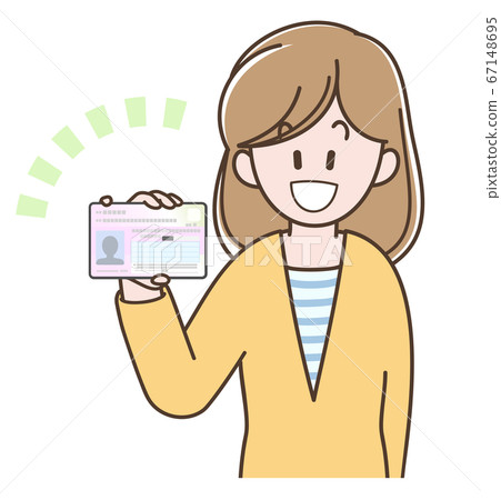Illustration of a young woman with my number card Illustration of a young woman with my number card 67148695