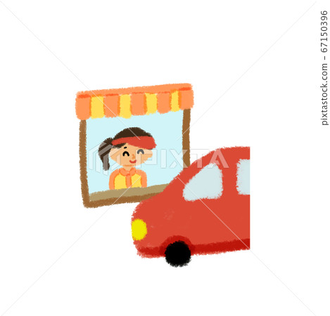 Services provided by restaurants: A clerk woman at the drive-through receipt 67150396