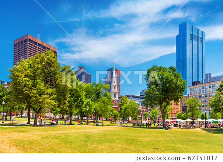 View of the Boston Common, a central public park in downtown, Massachusetts, USA 67151012