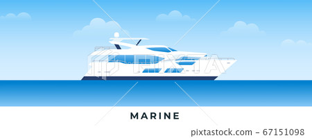 Marine boat in sea. Vector flat illustrations. Marine passenger powerboat on backdrop sea and sky. Marine boat in sea. Vector flat illustrations. Marine passenger powerboat on backdrop sea and sky. 67151098