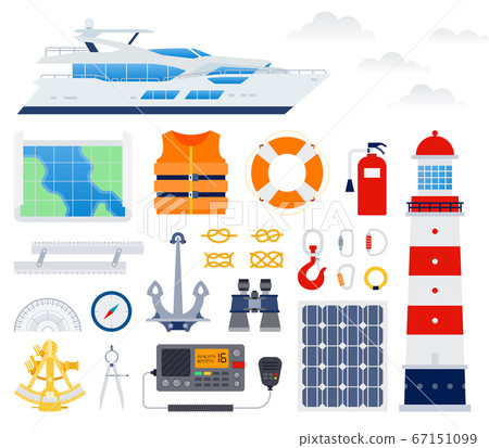 Set of Marine Boat Equipment flat vector illustration. Set of Marine Boat Equipment flat vector illustration. 67151099