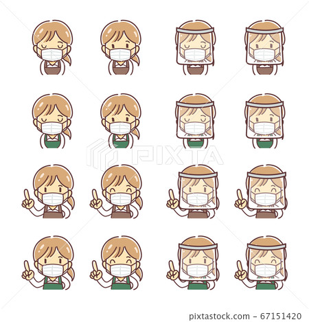 Deformed illustration of "cafe clerk with mask and face shield" 67151420
