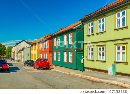 Colorful wooden houses on a street of Oslo, Norway Colorful wooden houses on a street of Oslo, Norway 67152388