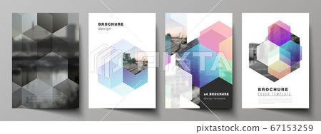 Vector layout of A4 format cover mockups design templates with abstract shapes and colors for brochure, flyer layout, booklet, cover design, book design, brochure cover. 67153259