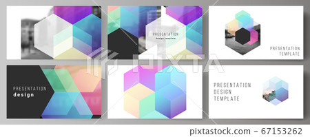 Vector layout of the presentation slides design business templates, multipurpose template with colorful hexagons, geometric shapes, tech background for presentation brochure, brochure cover, report. Vector layout of the presentation slides design business templates, multipurpose template with colorful hexagons, geometric shapes, tech background for presentation brochure, brochure cover, report. 67153262