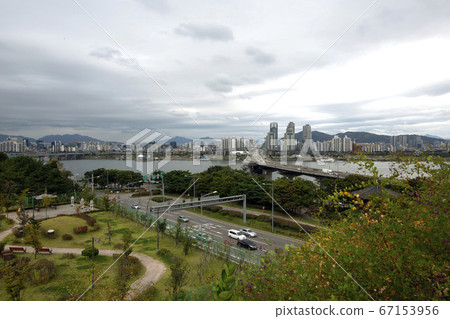 Riverside scenery 2 seen from a hill Riverside scenery 2 seen from a hill 67153956