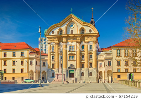 Ursuline Church of the Holy Trinity on Congress Square in the central part of Ljubljana, Slovenia 67154219