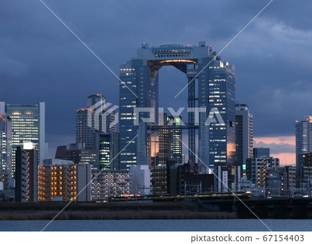 View of skyscrapers near Umeda Station at dusk 67154403
