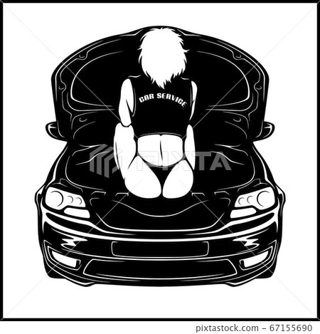 Girl in bikini - label for garage service - monochrome isolated on white 67155690