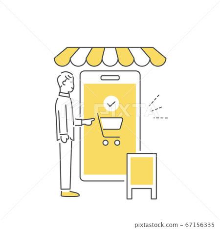 Illustration of a man shopping online on a smartphone Illustration of a man shopping online on a smartphone 67156335