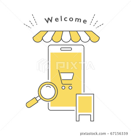 在智能手機上在線購物的圖像插圖 在智能手機上在線購物的圖像插圖 67156339