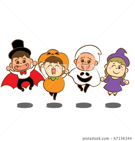 Children wearing Halloween costumes and jumping ① Children wearing Halloween costumes and jumping ① 67156344