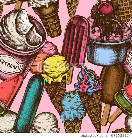 Seamless pattern with hand drawn colored ice... - Stock Illustration ...