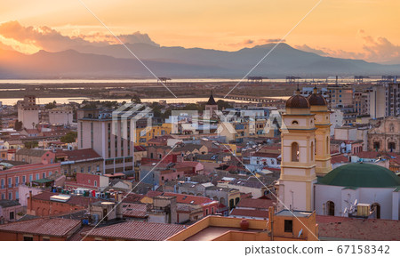Panorama of Cagliari during the sunset, Sardinia, Italy 67158342
