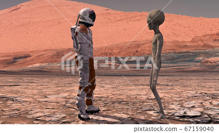 Astronaut meets a Martian on Mars. First contact. Astronaut meets a Martian on Mars. First contact. 67159040