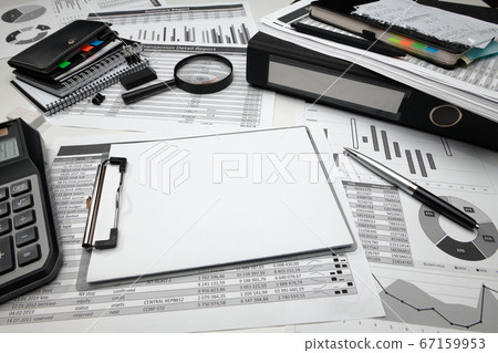 business office desk closeup - financial reports, business office desk closeup - financial reports, 67159953