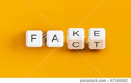 Fake news illustration, fake fact checking dice stock picture 67160082