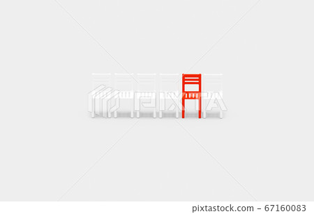Unique red stool in a row of white chairs, competition design concept 3D illustration 67160083