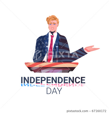 politician making speech from tribune with usa flag 4th of july american independence day celebration 67160172