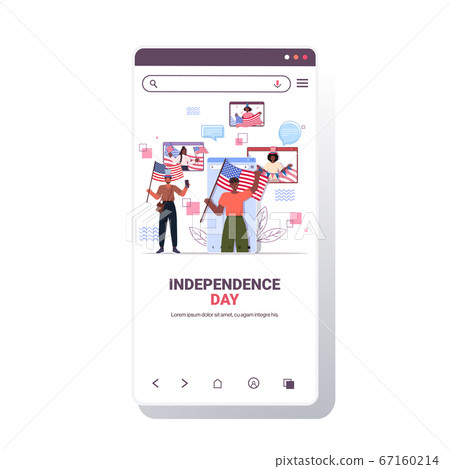 mix race people holding usa flags celebrating 4th of july independence day concept chat bubble 67160214