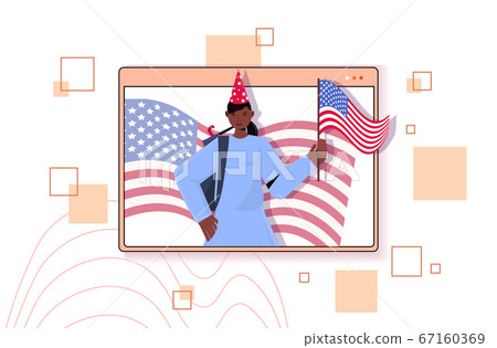 african american woman holding usa flag celebrating 4th of july independence day concept 67160369