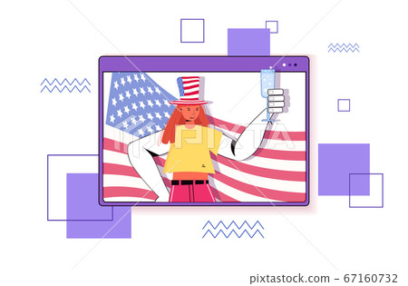 woman in festive usa hat drinking champagne celebrating 4th of july american independence day concept 67160732