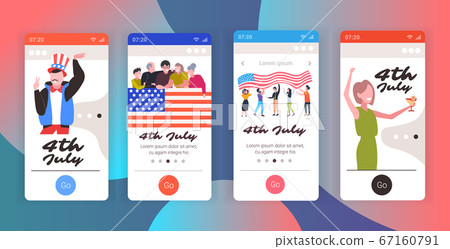 set people having fun 4th of july american independence day celebration concept smartphone screens collection set people having fun 4th of july american independence day celebration concept smartphone screens collection 67160791