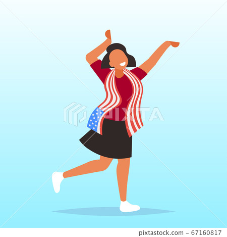african american woman with usa flag 4th of july independence day celebration concept 67160817