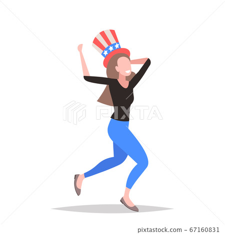 woman in festive usa hat 4th of july american independence day celebration concept 67160831