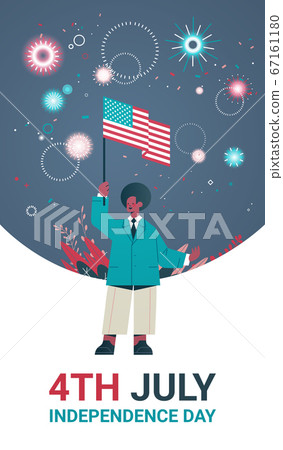 happy man holding united states flag celebrating american independence day holiday 4th of july banner 67161180